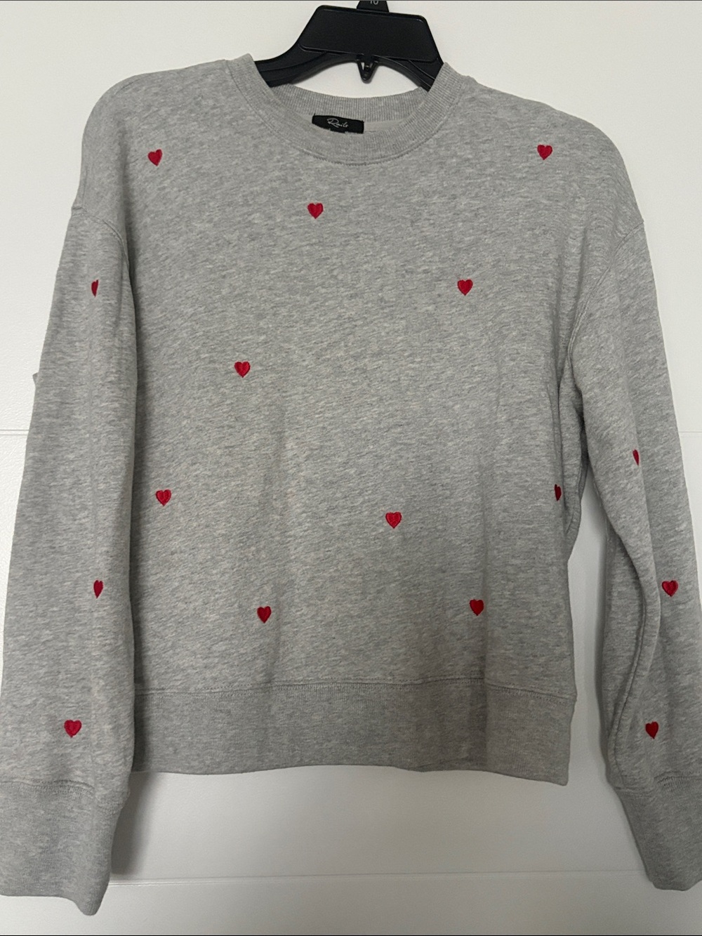 Rails Grey Crewneck Sweatshirt with Red Heart Embroidery